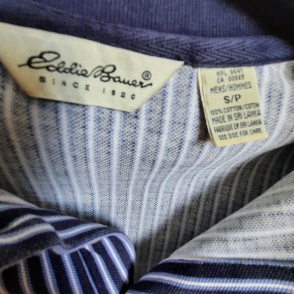 Men's Eddie Bauer Striped Navy Blue and White Cotton Polo Shirt Size Small - Picture 5 of 5